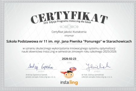 CERTYFIKAT INSTA.LING DLA NASZEJ SZKOŁY
