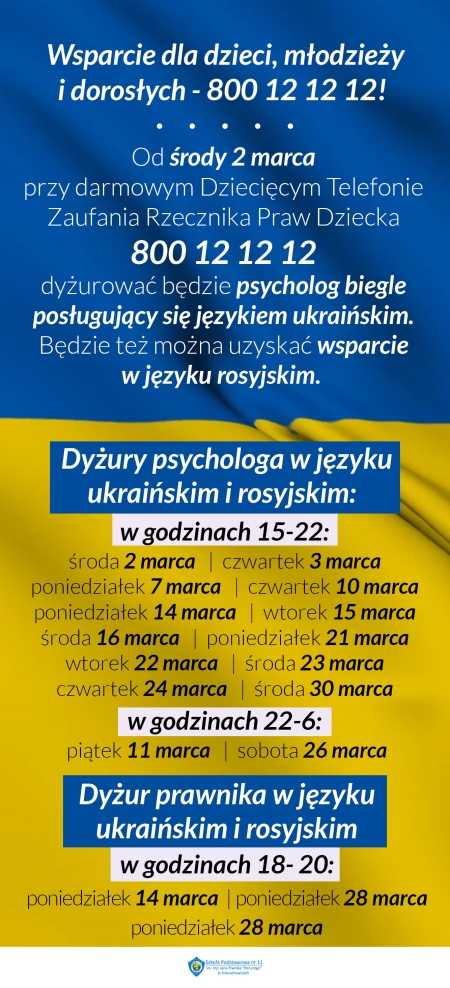 Dyżury psychologa dla dzieci ukraińskich